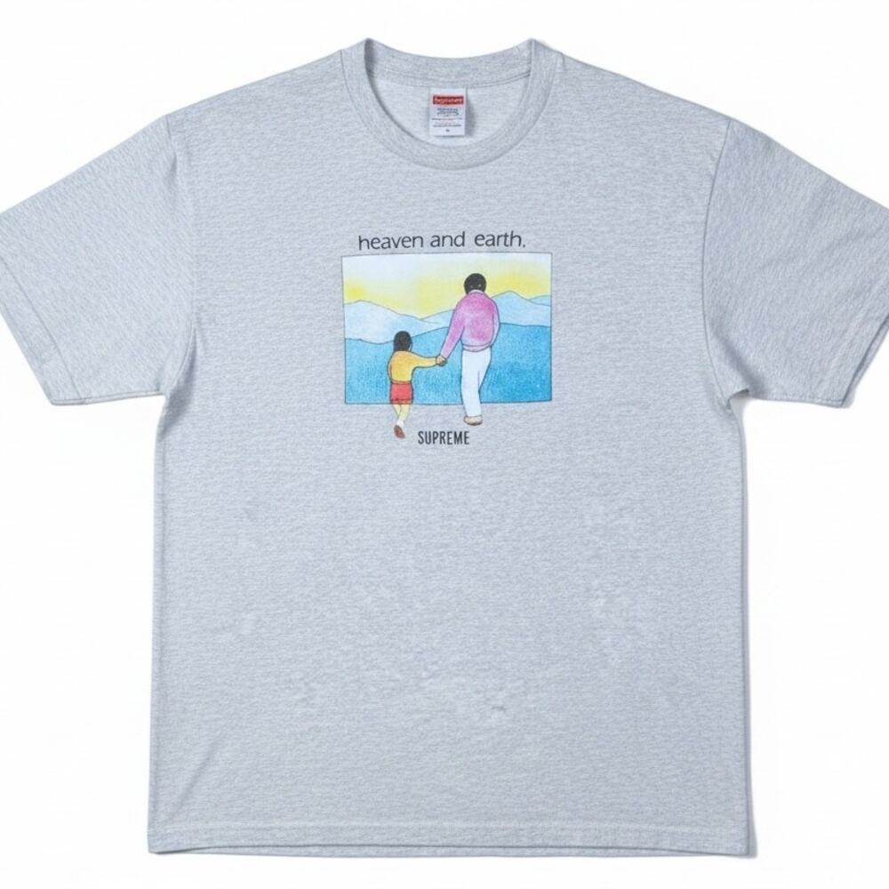 Supreme Heaven and Earth Men's Medium Heather Gray Graphic T-Shirt Streetwear